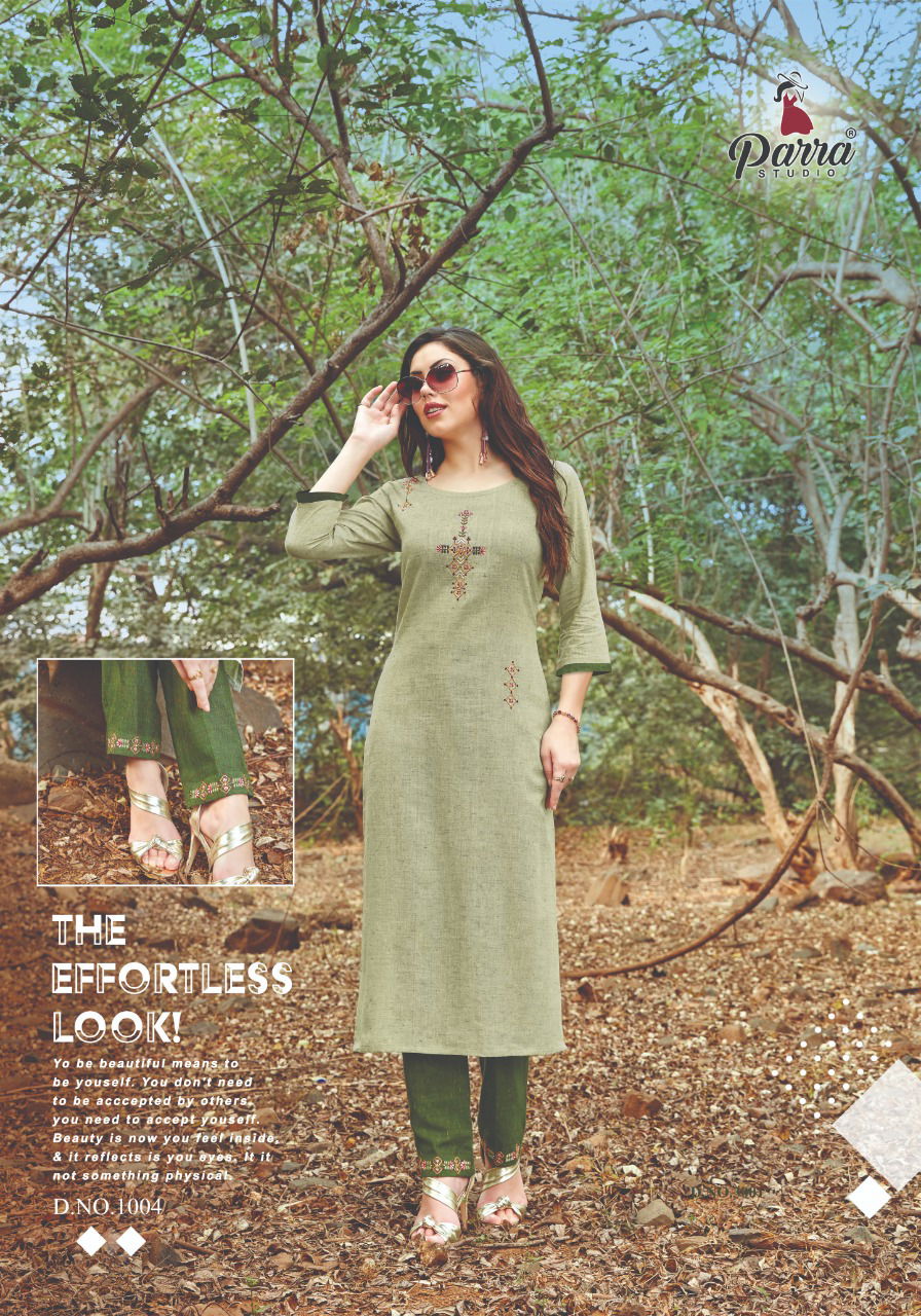 Parra Nature Ethnic Wear Cotton Slub Fancy Kurti With Bottom Collection